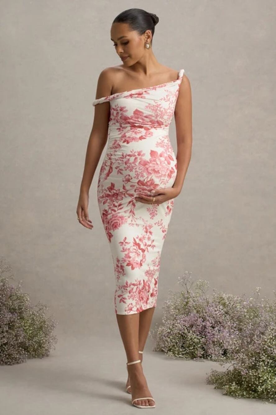 NEW Club L London Salome Midi Dress Maternity Pink Floral Sleeveless Size 10